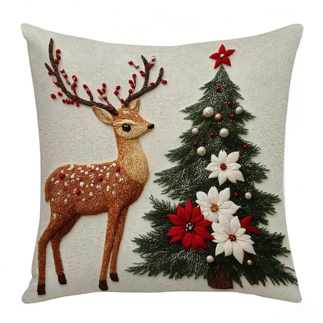 Funda decorativa navideña con reno y árbol de Navidad